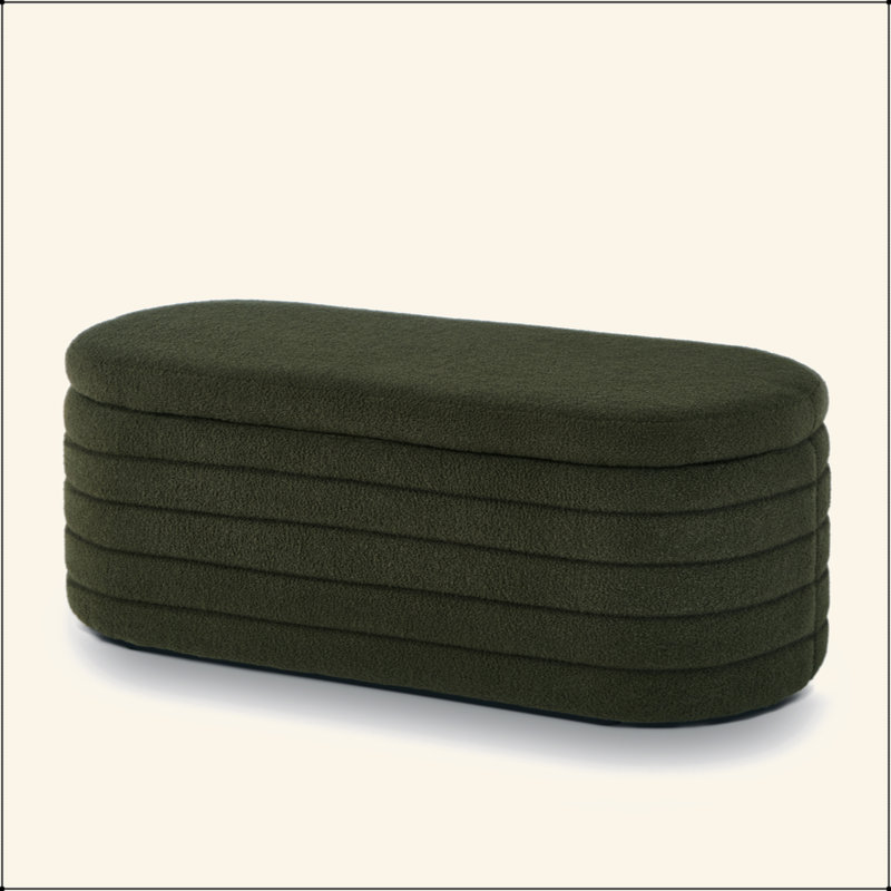 Banc de rangement moderne avec repose-pieds ovale, banc de rangement rembourré en tissu Teddy Boucle Teddy, Orange