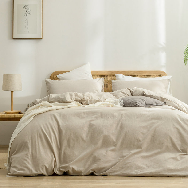 BESTOUCH Duvet Cover Set 100% Washed Cotton Linen Feel Lightweight, Oversize Full Duvet Cover + 2 Standard Pillowcases