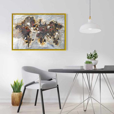 Carte du monde texturée | Décoration brune moderne encadrée