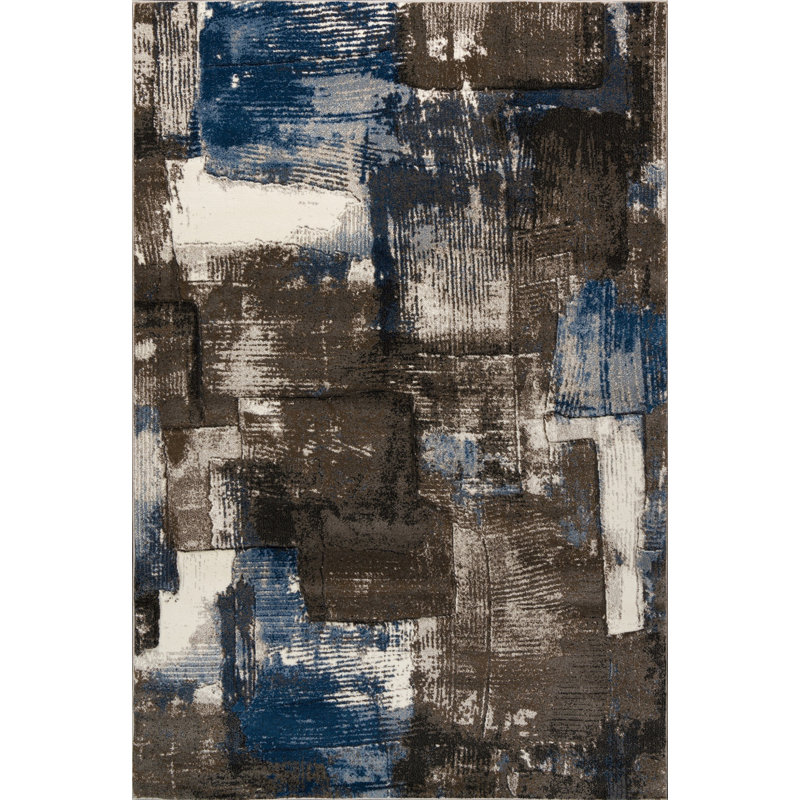Tapis abstrait bleu / brun Noemy, Rectangle 3 pi 5 po x 5 pi 5 po