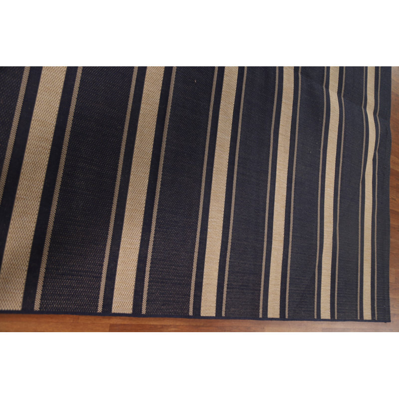 Striped Hand-Knotted Rectangle 7'10" x 9'10" Jute Area Rug in Beige/Blue