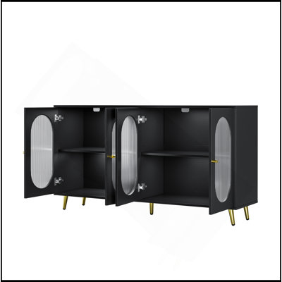 Buffet moderne avec portes en acrylique, armoire de rangement autoportante pour cuisine, salle à manger, salon, couloir, bureau, noir