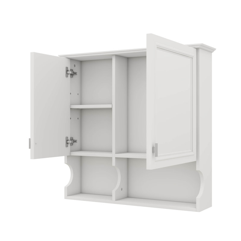 Armoire à pharmacie à miroir de 30 pouces avec tablettes ouvertes Rangement mural pour la maison avec portes Miroir, Blanc