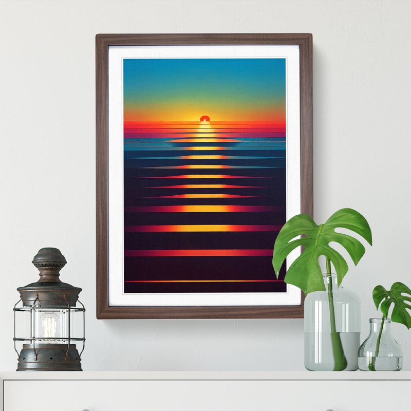 Tantalising Abstract Sunset - Wall Art, 36cm H x 27cm W, Walnut Framed Paper, White