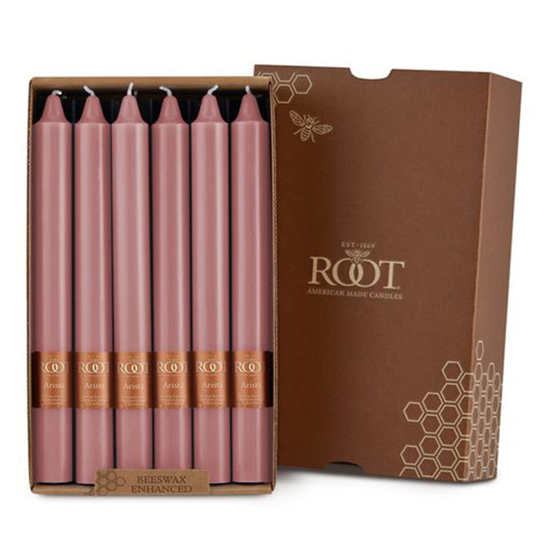 Root Candles Unscented Taper Candle, Dusty Rose, 9" H x 0.88" W x 0.88" D