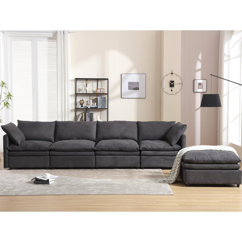 Canapé modulaire moderne en forme de U, canapé 5 places, canapé-lit avec méridienne pour salon, appartement, revêtement, polyester, nouvelle mise à niveau