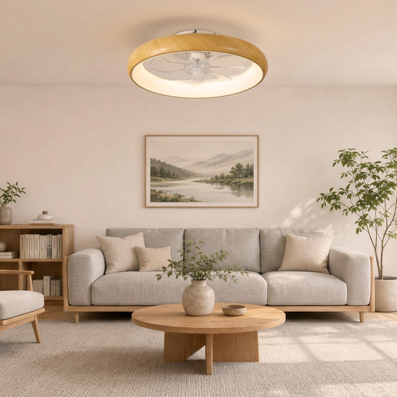 Ventilateur de plafond d'intérieur à profil bas de 20 pouces avec lumière et télécommande inclus, plafonnier encastré à DEL à intensité variable pour la cuisine