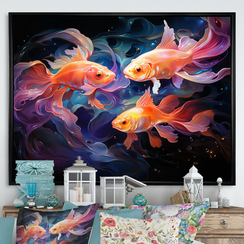 " Fishing Ethereal Eels ", Black Floater Framed, 30" H x 40" W x 1.5" D