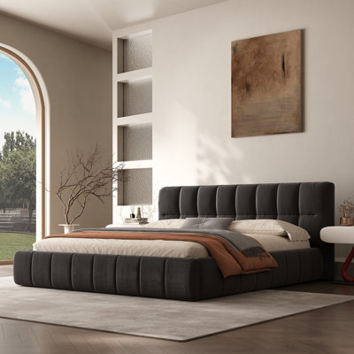 Modern Cloud Bed Frame, 38.5" Tall Upholstered Platform Bed With Soft Headboard