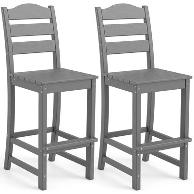Set of 2 HDPE Bar Stool Patio Tall Chair Backrest Footrest All Weather Turquoise by Winston Porter