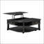 Table basse de salon en bois durable avec plateau relevable, tiroir de rangement et tablettes ouvertes au fini gris anthracite