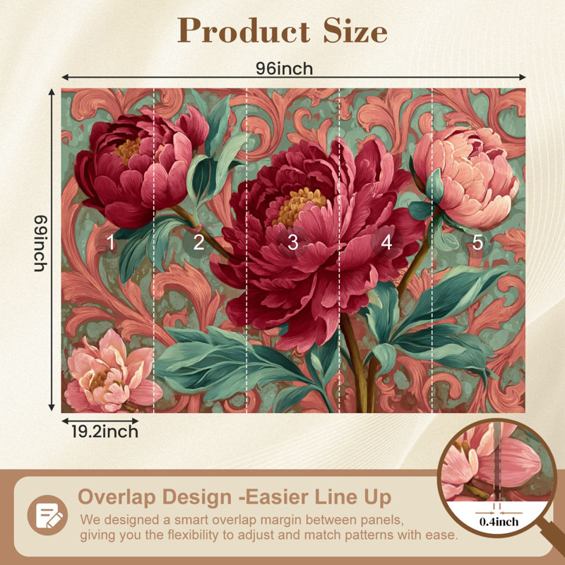 Papier peint pelez et collez Élégant mur de fleurs botaniques murales en tissu baroque sans couture H 100 po x l 144 po Papier mural amovible en PVC auto-adhésif pour chambre à coucher, bureau à domicile