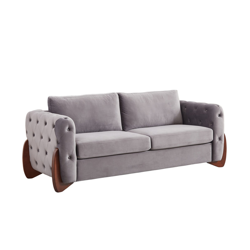 Canapé en velours de 84 pouces avec accoudoirs carrés, Velours gris velours