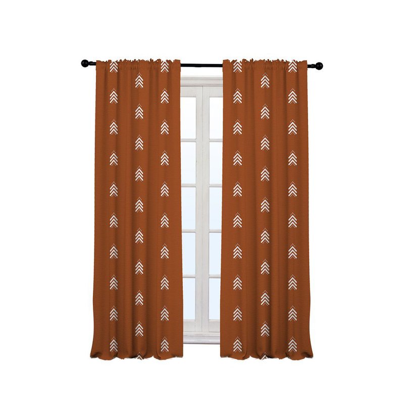 Arrow-Patterned Boho Room Lined Single Panel Curtain, Brick, 140cm Width x 245cm Drop