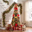 Sapin de Noël artificiel pliable pré-illuminé de 1,80 m avec 200 lumières DEL blanc chaud, 8 modes d'éclairage et décorations rouges et dorées
