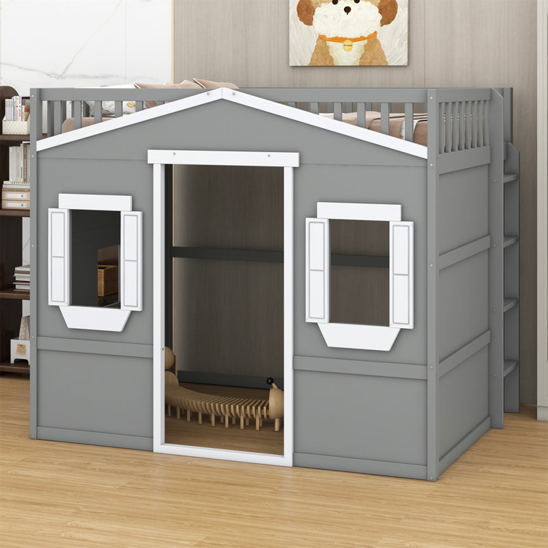 Lit mezzanine Abhir Kids, Gris / blanc, Full