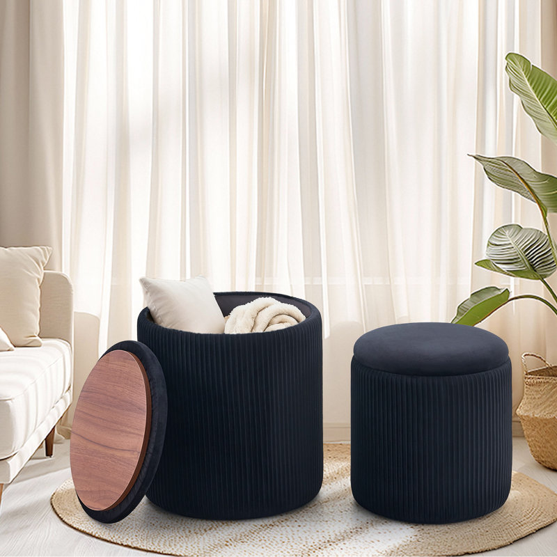 Upholstered Storage Ottoman Set Of 2, Charcoal