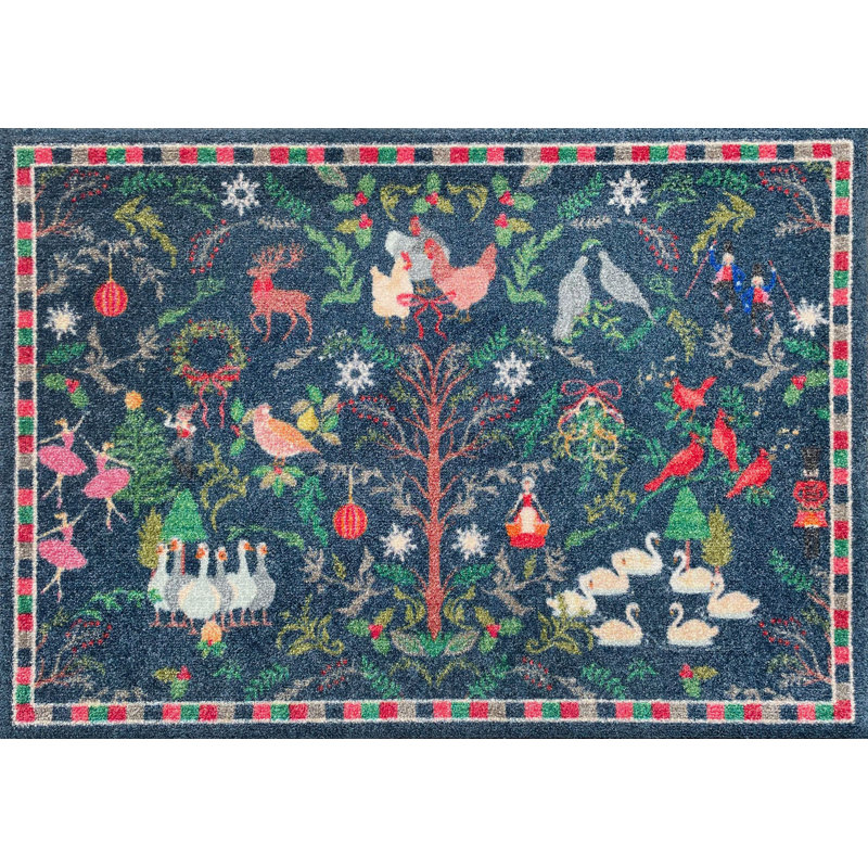 Twelve Days Of Christmas Medium Washable Rug, Rectangle 2' x 3'