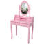 Ensemble de coiffeuse avec miroir et tabouret rembourré Pink Princess, coiffeuse en bois à 4 tiroirs pour chambre de fille, coiffeuse avec beaucoup de rangement