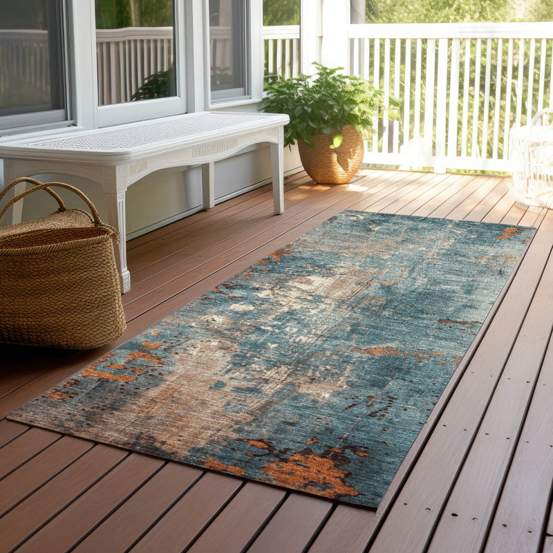 Machine Washable Indoor/Outdoor Xhevrie Teal Rug, Runner 2'3" x 7'6"