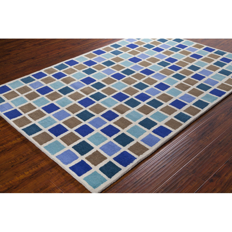 Tapis en laine à motif géométrique bleu et brun touffeté à la main Ailey Authentic