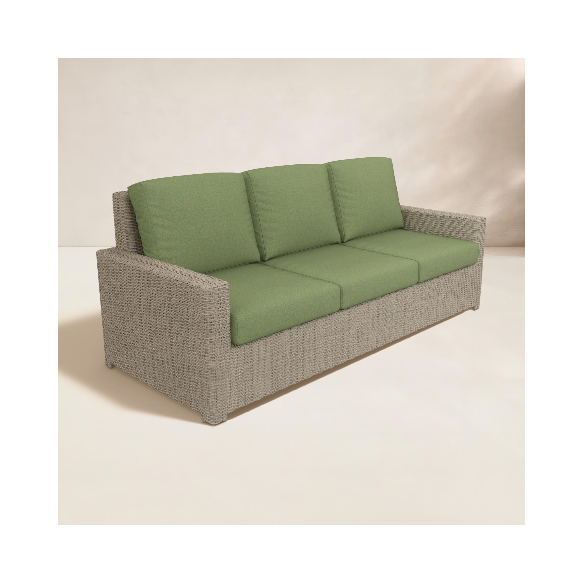 Henri 3 Seat Sofa With Sunbrella Cushions, Canvas Fern