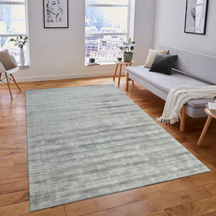 Handwoven Art Silk Gray Striped Area Rug