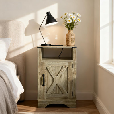 Farmhouse Nightstand With Charging Station