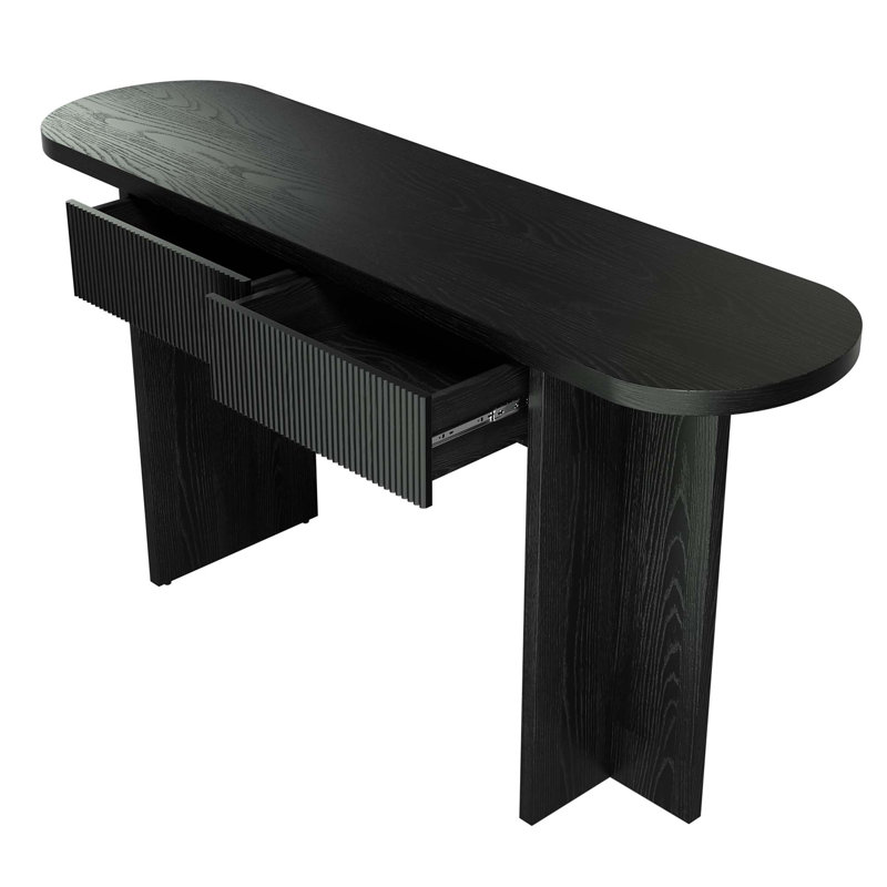 Console Mid-Century cannelée avec rangement dissimulé, Black