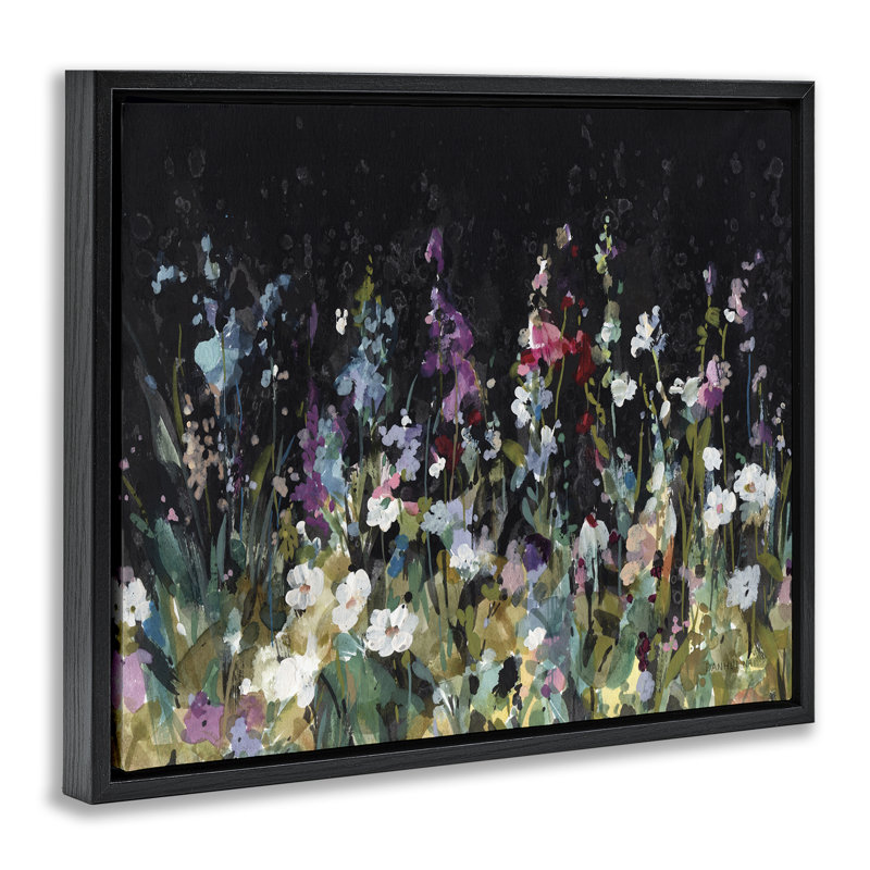 «Dark Garden Meadow», art mural encadré par Danhui Nai, H 17 po x l 21 po, Cadre flottant noir de jais