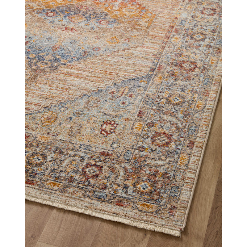 Tapis oriental en polyester tissé à la machine Sorrento, Rectangle 6 pi 7 po x 9 pi 10 po