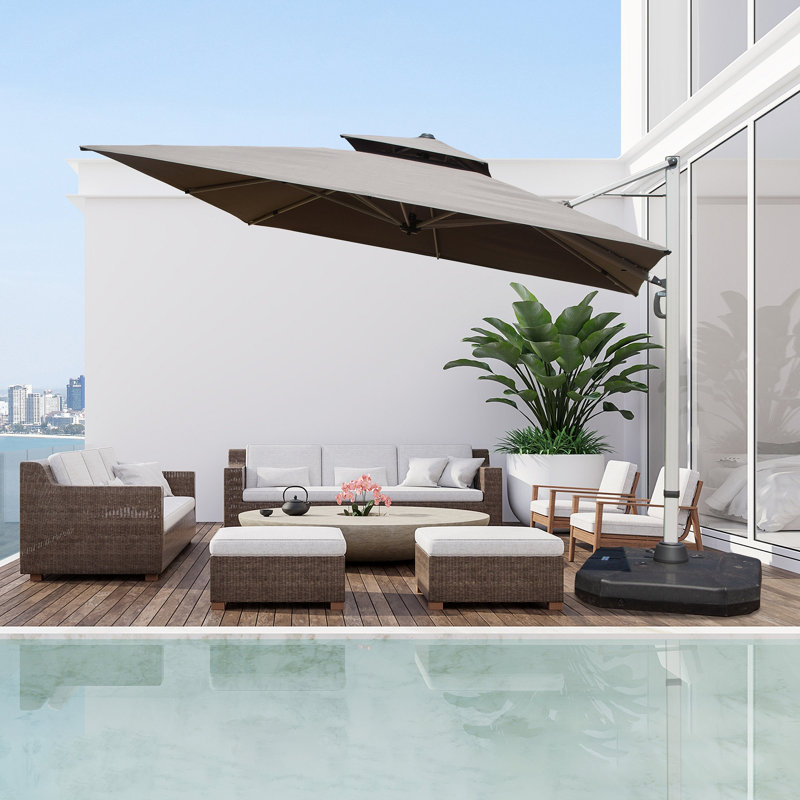 9 pi. Parasol en aluminium en porte-à-faux inclinable avec poteau central, gris (base non incluse), L 104,33 po x P 104,33 po