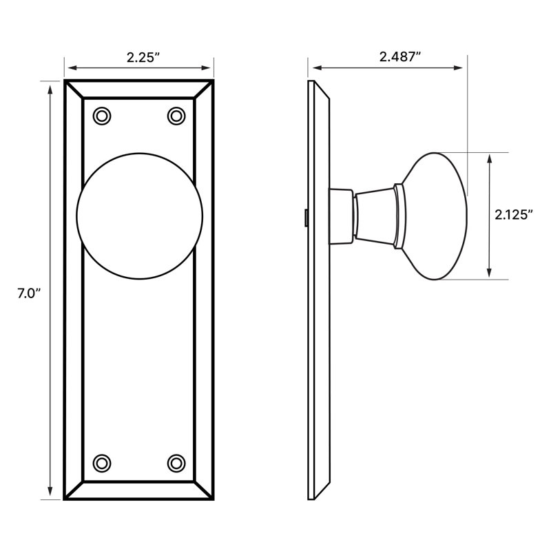 New York Plate with New York Door Knob, Timeless Bronze, 2-3/8"