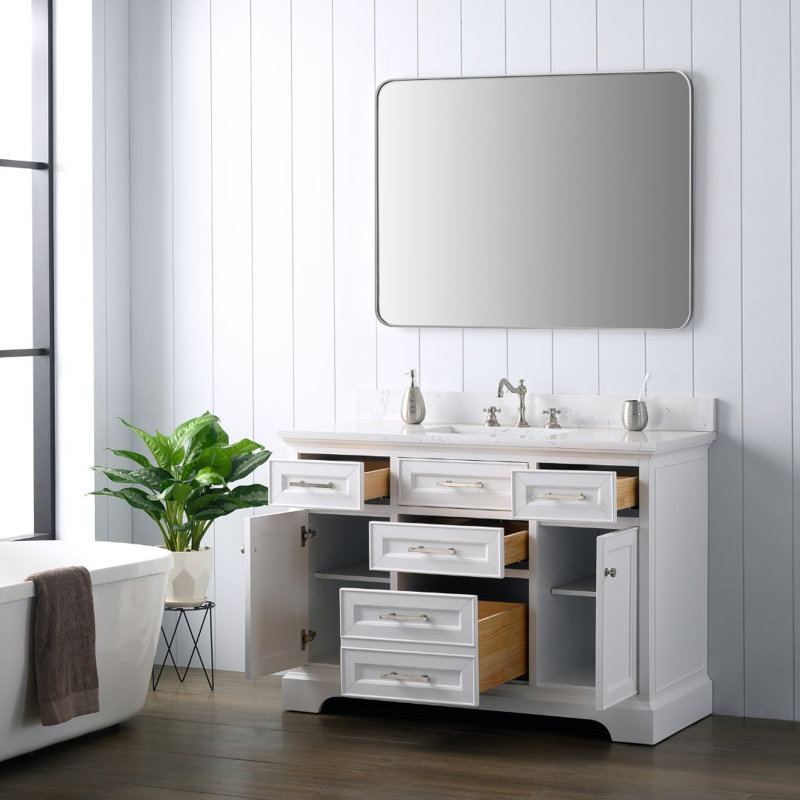 Currahee 48" Single Bathroom Vanity Set, White/Brushed Nickel