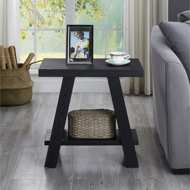 Contemporary Wood Shelf Side Table In Weathered Colors - Style With Finish And Extra Space, Black, Black