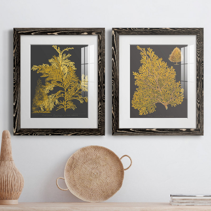 «Trees and Leaves I», ensemble de 2 reproductions d'art, Papier encadré noir, H 24 po x l 36 po x P 1,5 po, Blanc