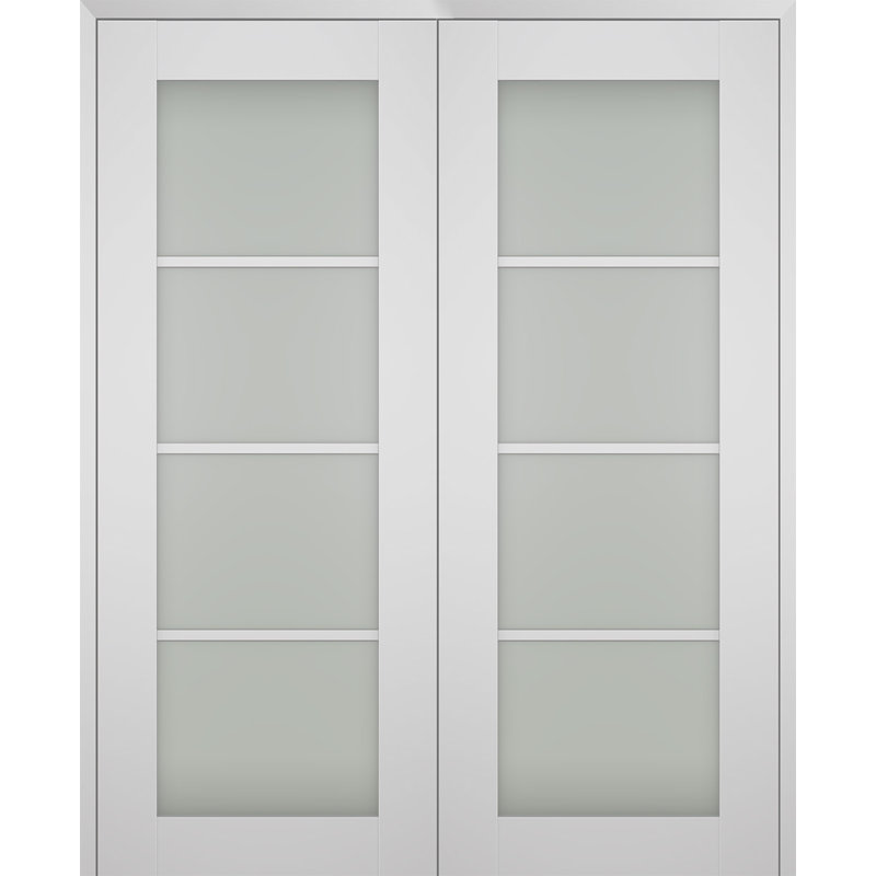 Porte intérieure pré-suspendue à deux panneaux Smart Pro 4 Lite en bois manufacturé et en verre givré, 48 po x 80 po