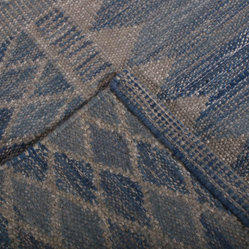 Rug & Kilim’S Scandinavian Style Geometric Blue And Gray Wool Kilim Rug, Rectangle 8' x 10'