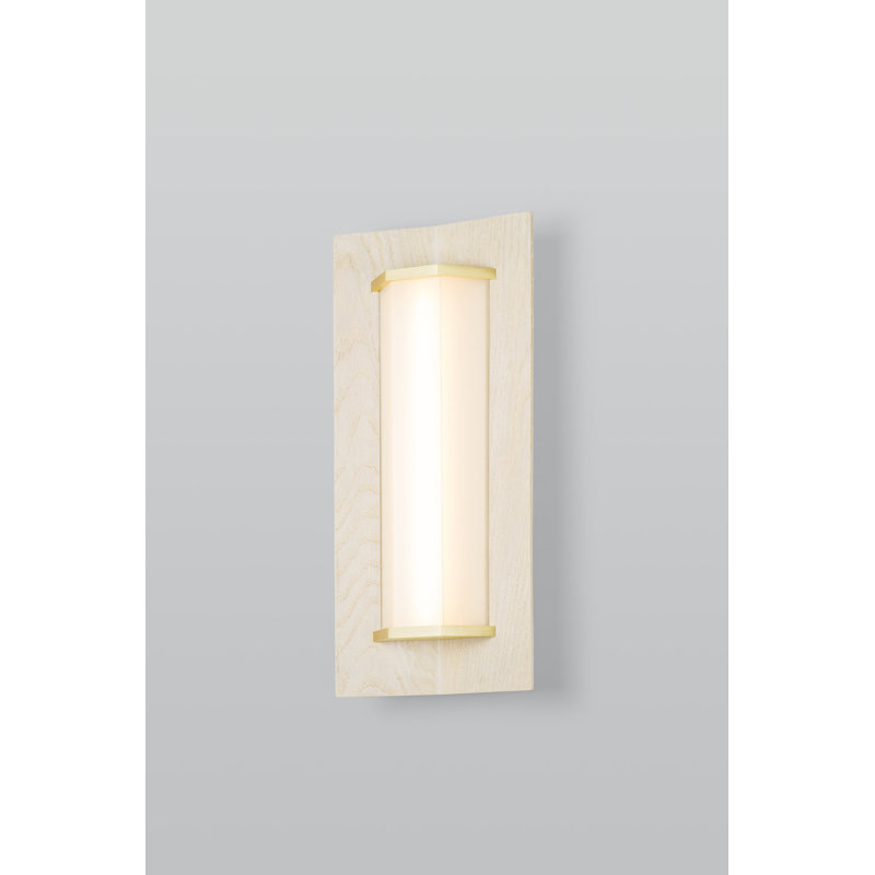 Penna Solid Wood 1 - Light LED Flush Mounted Sconce, 16" H x 7.7" W x 3.5" D, Distressed Brass/Dark Stained Walnut