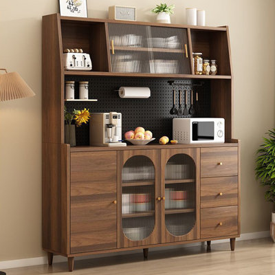 Nut-brown+Black Manufactured Wood+Glass Sideboard