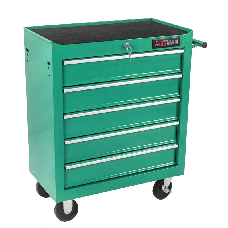 Coffre à outils à 5 tiroirs avec roulettes et système de verrouillage pour rangement de garage