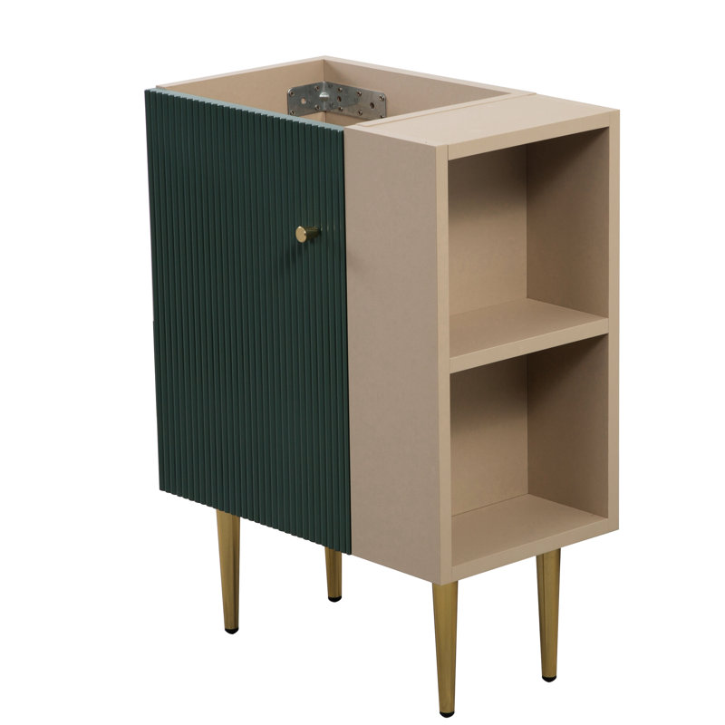 Meuble-lavabo de 55 cm avec tablette ouverte à droite, grande capacité de rangement, en bois massif, lavabo en céramique, portes à fermeture amortie, installation de tuyauterie simple, design élégant, revêtement imperméable pour armoires.