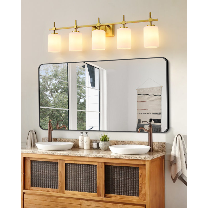 Applique murale moderne à intensité variable pour meuble-lavabo Aviara Lights, Laiton poli, Verre givré
