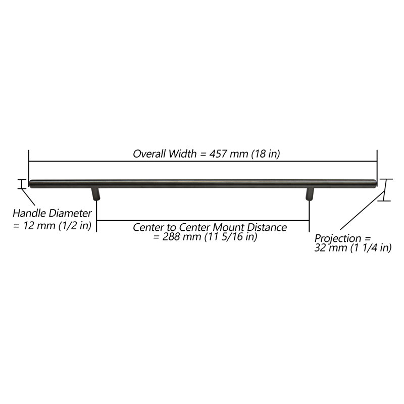 Poignée barre T-Bar 11,3125 po, Acier inoxydable brossé