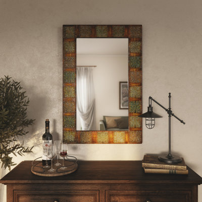 Yokine Rectangular Metal Embossed Frame Farmhouse Wall Mirror