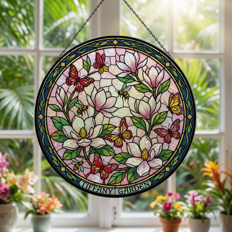 Vitrail de vitrail papillons 12 "H, H 12 po x l 12 po