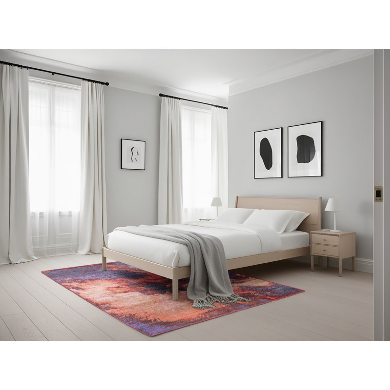 Tapis orange à motif abstrait, Rectangle 5 pi x 7 pi