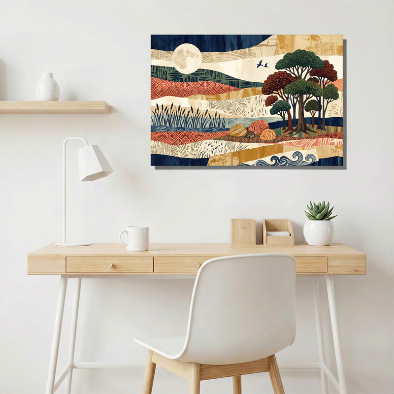 «Earth Tone Trees Moon», art mural sur toile à motif de paysage, H 18 po x l 24 po