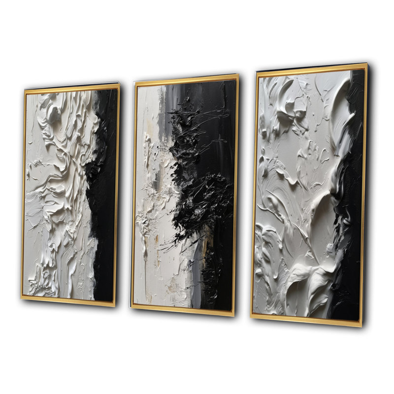 «White Black Tranquility Wall Art», ensemble de 3 impressions - Blanc et noir Tranquility Unleashed, Cadre flottant doré