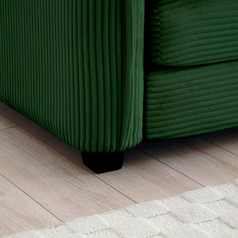 Canapé modulaire Mid-Century 3 places avec 2 accoudoirs et 3 coussins décoratifs, tissu en velours côtelé vert